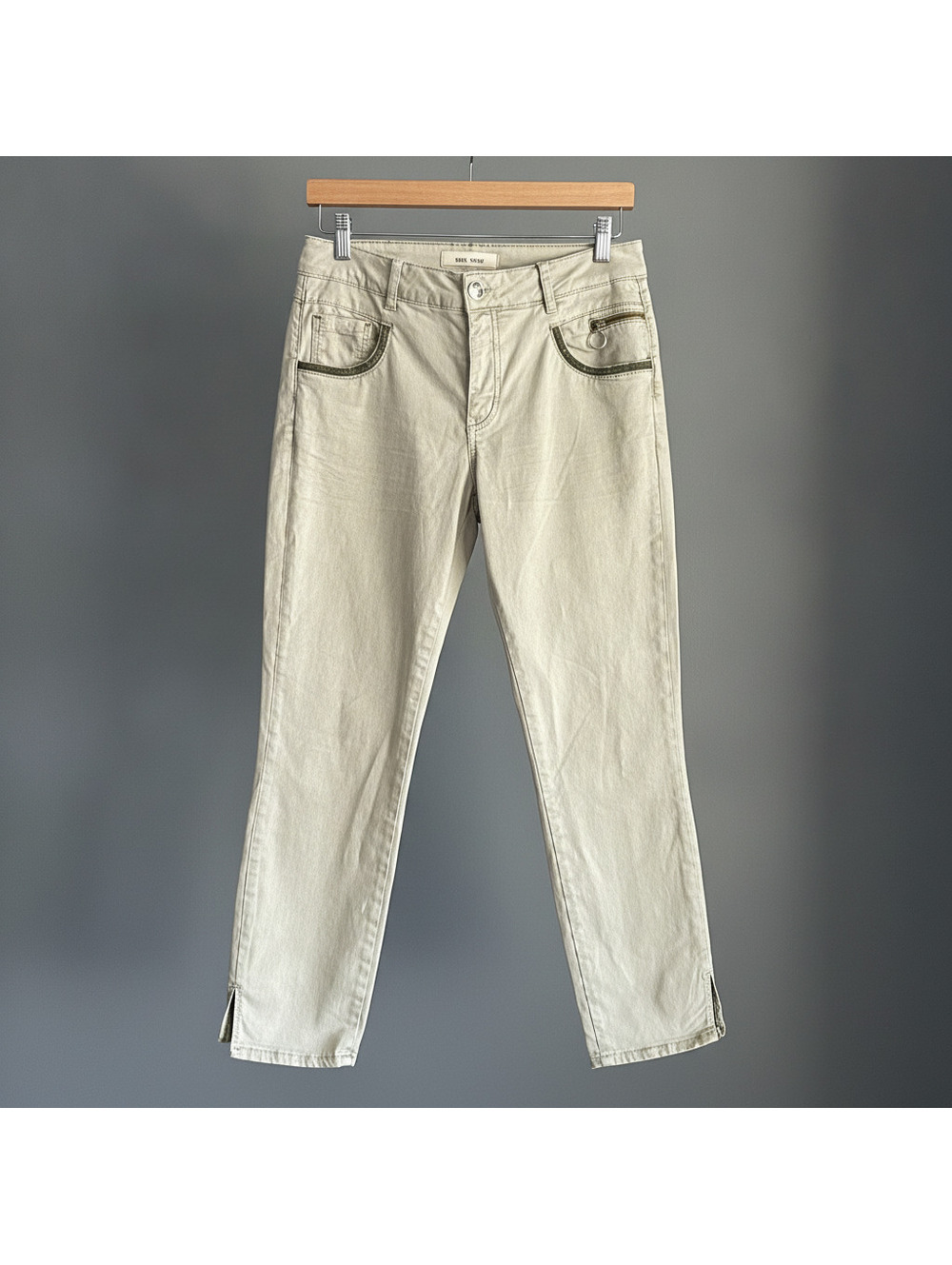 Mos Mosh Womens Tan Slim Fit Chino Pants Size 29 Beaded Pocket Ankle Slit Earthy